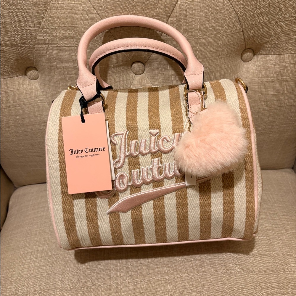 Juicy Couture Beige and Pink Striped Satchel - Picture 2 of 2